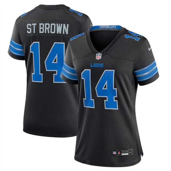 Women%27s Detroit Lions #14 Amon-Ra St. Brown Black 2nd Alternate Stitched Jersey Dzhi